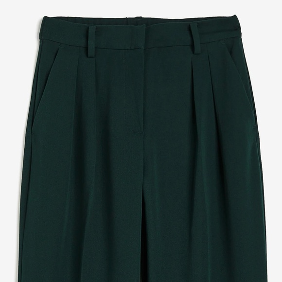 H&M| Dark Green High Waisted Pleated Wide-Leg Office Trousers Sz 4 - Picture 2 of 9